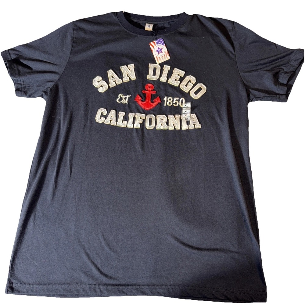 San Diego California Appliqué T-shirt Embroidered Size XL Black NEW‎ With TAG